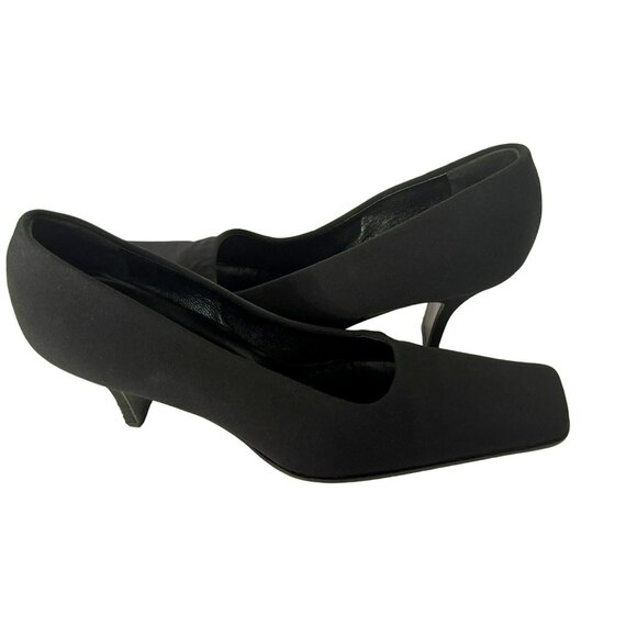 Prada Womens Vero Cucio 37.5  Black Fabric Square Toe Mid Heels Made in Italy - Picture 2 of 9